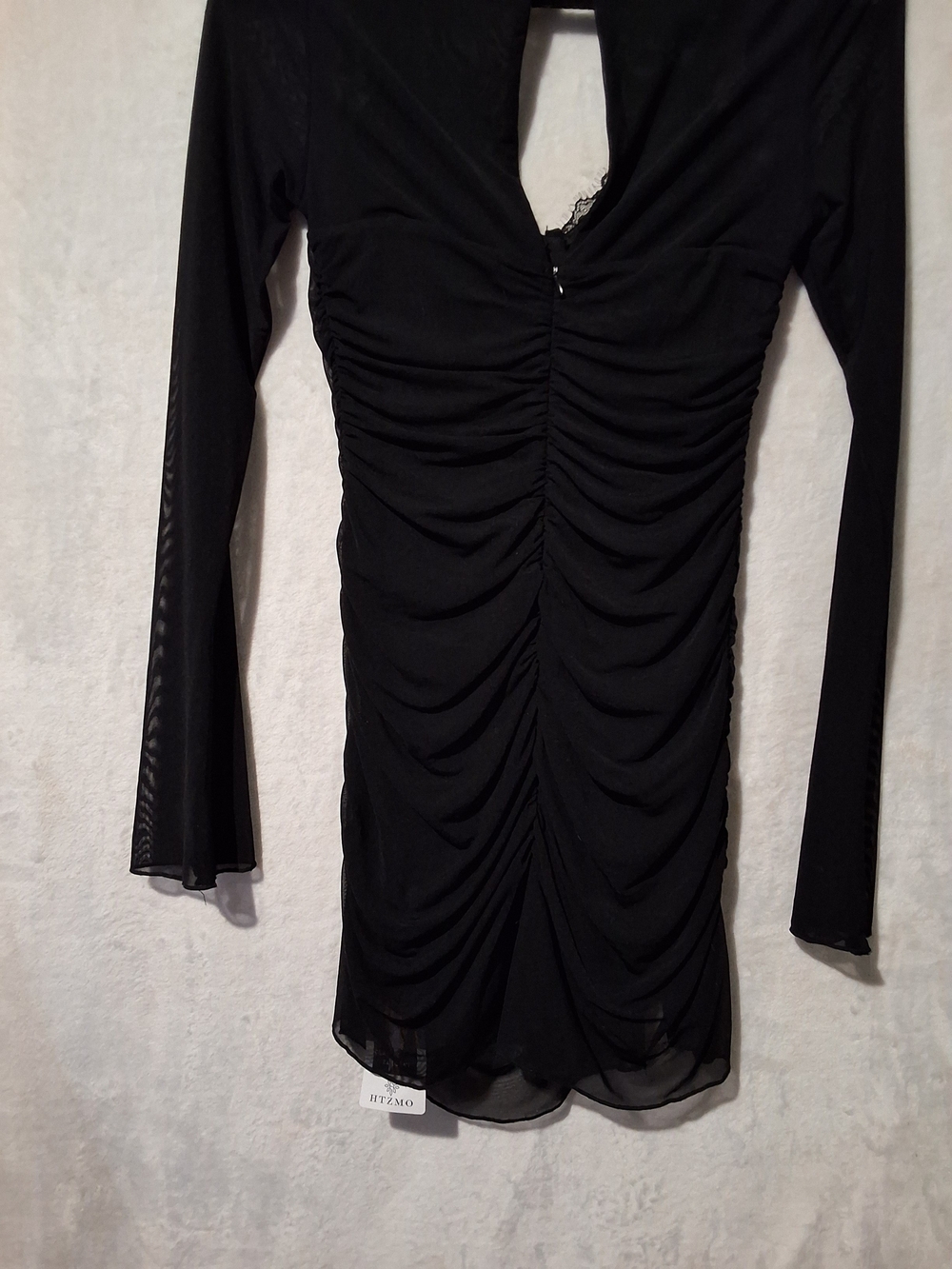 Women’s Long Sleeve Black, Ruched, Lace & Mesh Dress - Picture 11 of 12